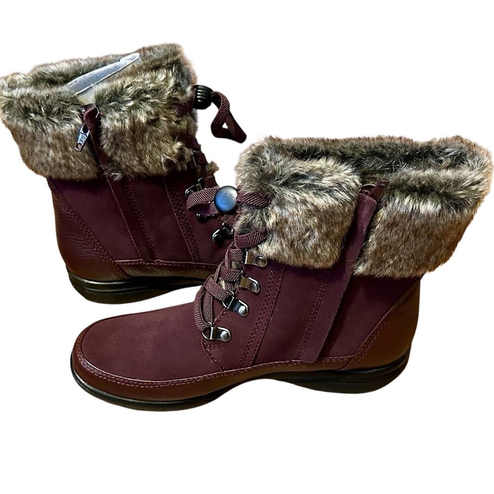 Clarks Kearns Ramsey 8M Womens Burgundy Leather Lace Up Mid Calf Boots